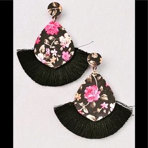 Black/Pink Fringe Earrings